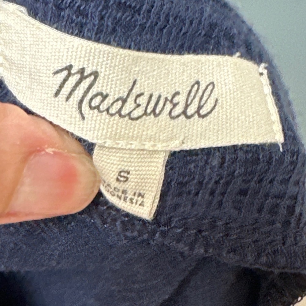 Madewell Navy Blue Textured Apron Tank Top Square Neck Button Back Small - Picture 5 of 6